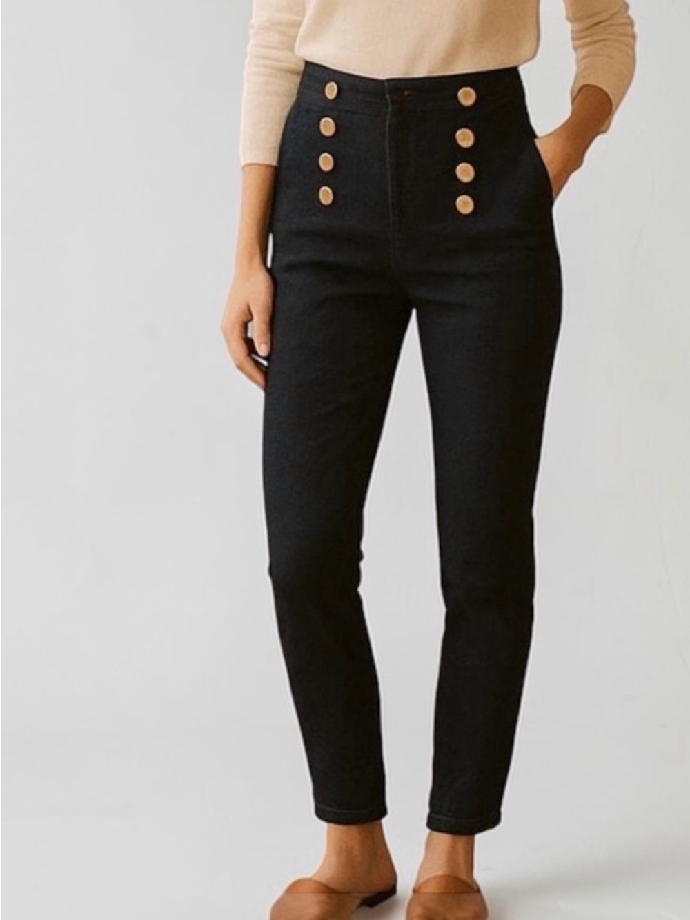Women's J. McLaughlin Hastings High Rise Sailor Skinny Pants Black Denim Size 8